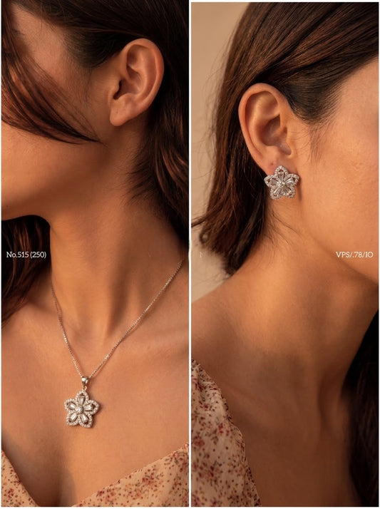 Floral harmony silver pendant set set for women
