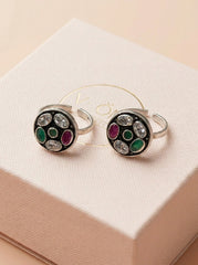 Jade bloom oxidised silver toerings for women