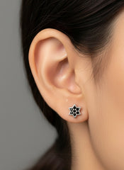 Black flora silver tops