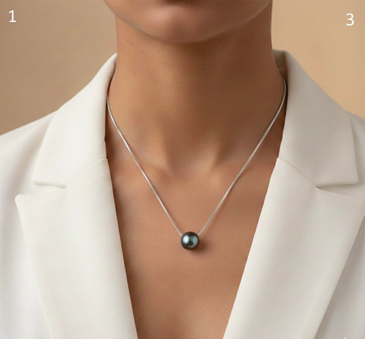 Dark pearl charm silver chain pendant