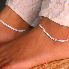 TwinGleam Silver Payal for Women