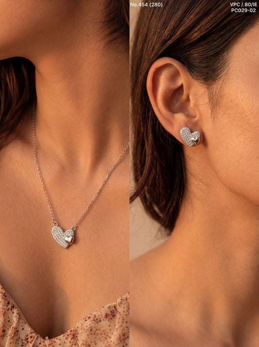 Dual heart charm silver pendant set for women