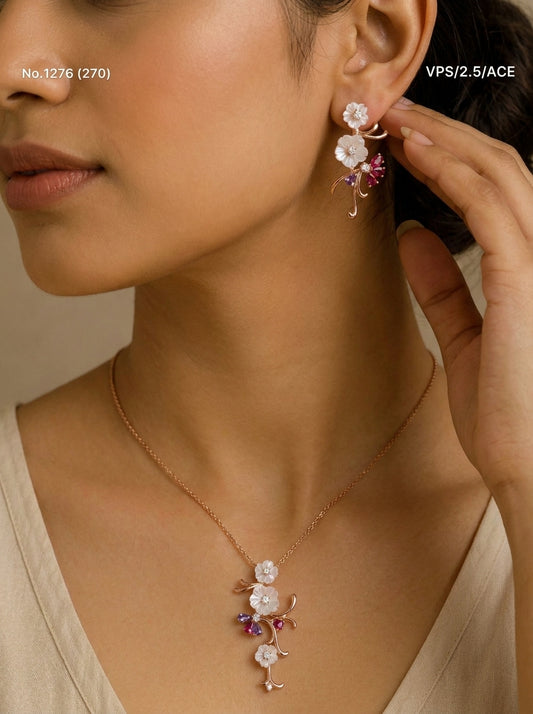 Blossoms glow silver pendant set for women