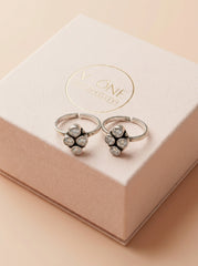 Snow spark oxidised silver toerings for women