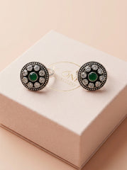 Green serenity oxidised silver toerings for women