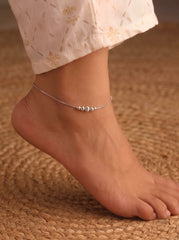 Silver Textured Cluster Bead Anklet