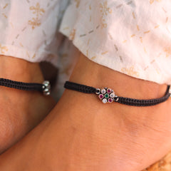 Charming Far Apart Flower Stone Silver Payal for Women