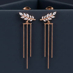 Linear leaf drop silver earrings
