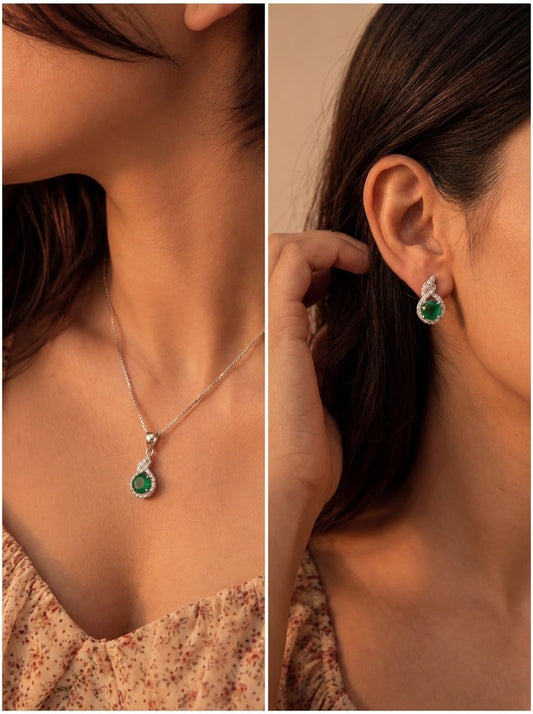 Olive shine silver pendant set for women