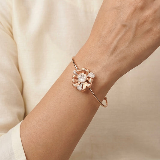 Floral heritage silver kada for women