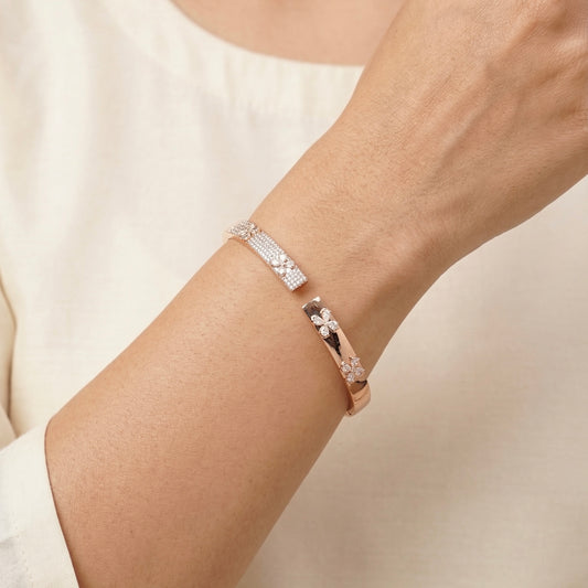 Crystal glow silver kada for women