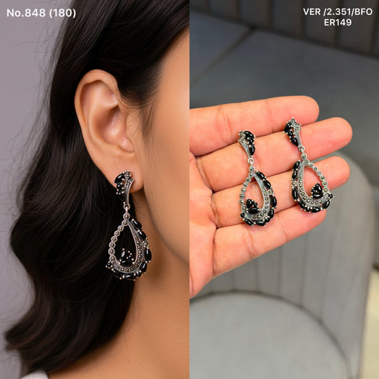 Dark glam drop silver earrings