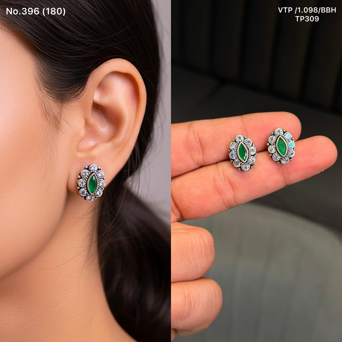 Prakriti green silver stud