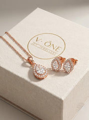 Diamond drop silver pendant set for women
