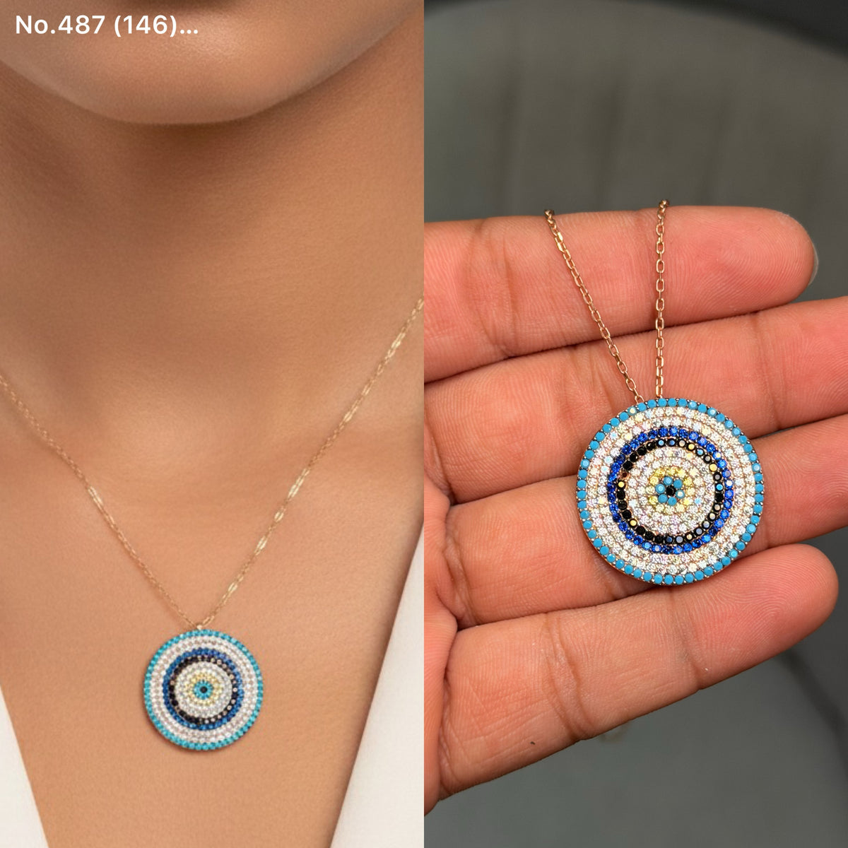 Rainbow orbit silver chain pendant
