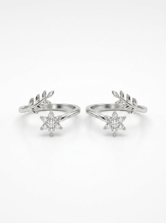 Leaf bloom silver toerings for women