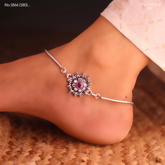 Floral crownshine silver anklet