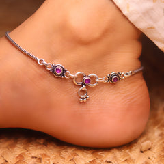 Rosaline heavy stone silver anklet
